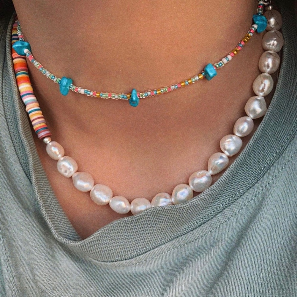 Beads Chocker Necklace With Natural Turquoise Stone In Sterling Silver 925